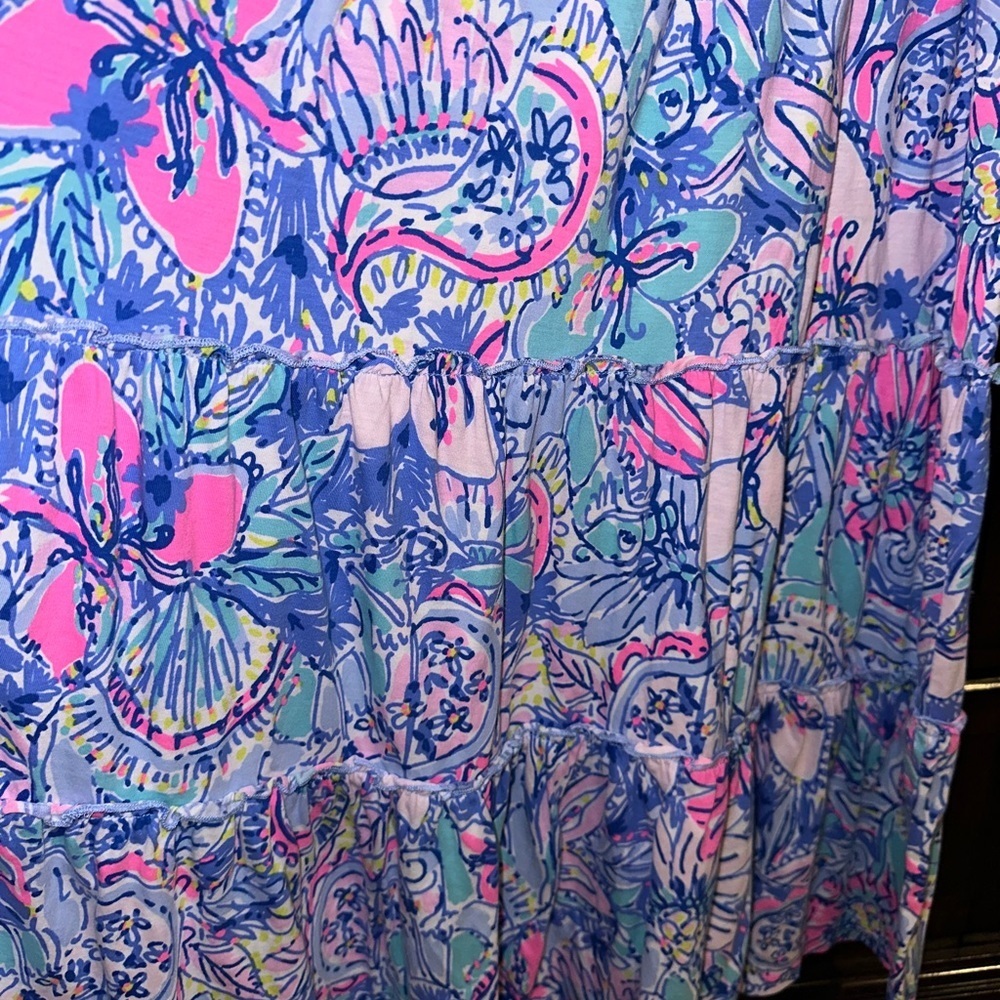 Lilly Pulitzer Blue and Pink Floral Tiered Sundress - Picture 6 of 10